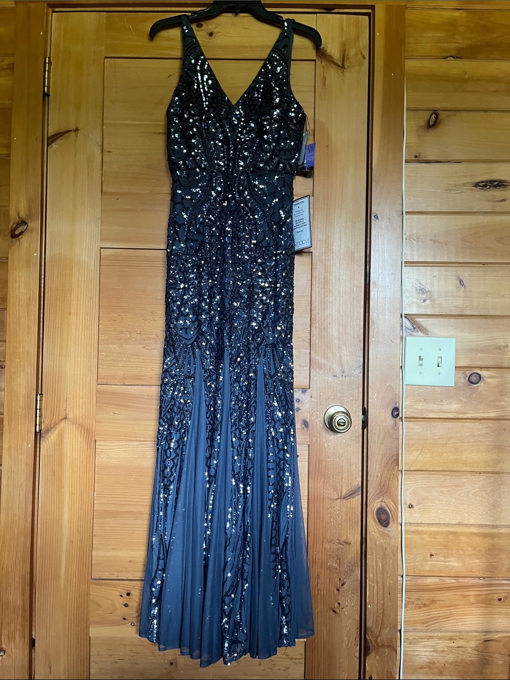 Embellished Black V-Neck Prom Gown